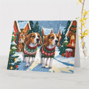 Beagle Hunde Weihnachtsschneeferien Karte