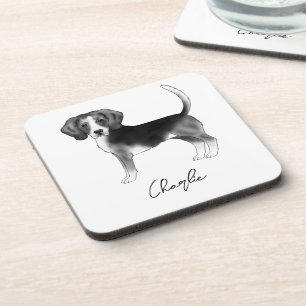 Beagle-Hundedesign in Schwarz/Weiß mit Text Getränkeuntersetzer