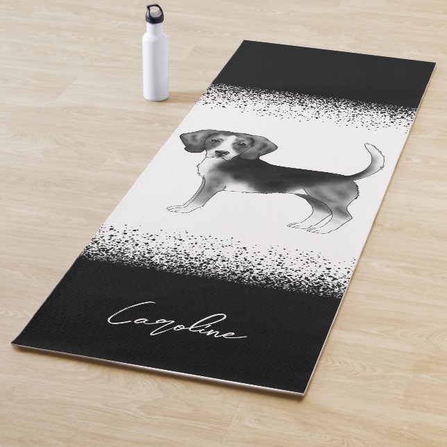 Beagle-Hundedesign in Schwarz/Weiß mit Text Yogamatte (Beispiel)