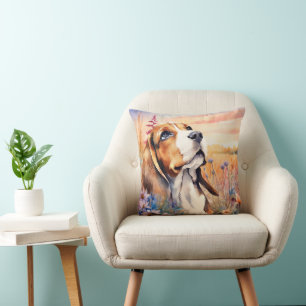 Beagle-Hundefan mit Wildblumenwiese Kissen