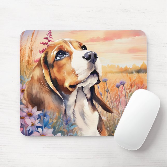 Beagle-Hundefan mit Wildblumenwiese Mousepad (Mit Mouse)