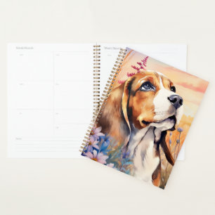 Beagle-Hundefreund mit Wiesenblumenwiese Planer