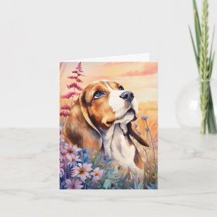 Beagle-Hundeliebhaber mit Wildblumenwiese