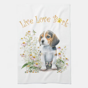 Beagle-Hundemama-Blumen Geschirrtuch
