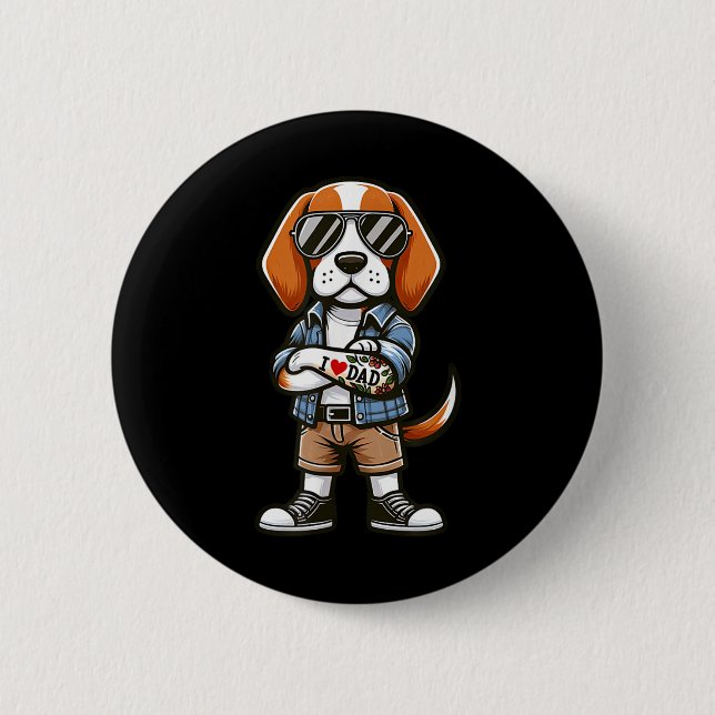 Beagle I Liebe Vater Funny Dog Tattoo Button (Vorderseite)