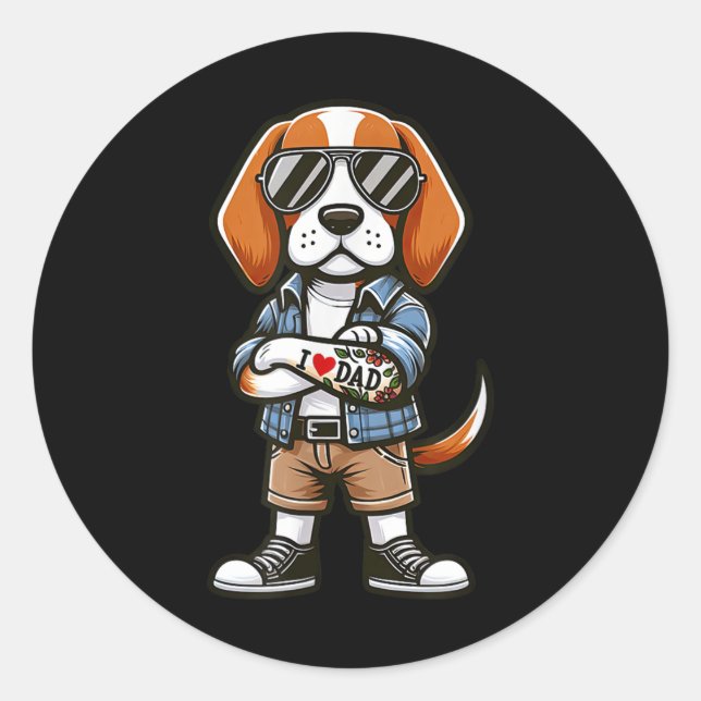 Beagle I Liebe Vater Funny Dog Tattoo Runder Aufkleber (Vorderseite)