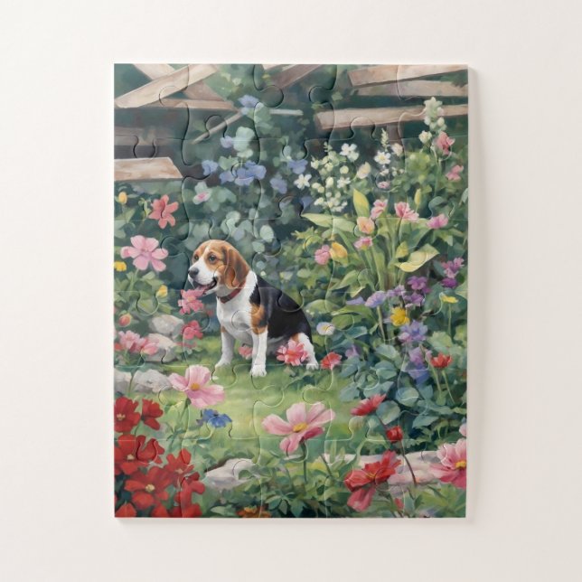 Beagle im Garten Blumengeschenk, Tierfreund (Vertikal)