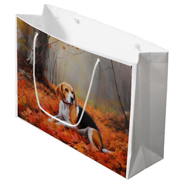 Beagle im Herbst Leaves Fall Inspiriert Große Geschenktüte (Vorderseite Schrägansicht)
