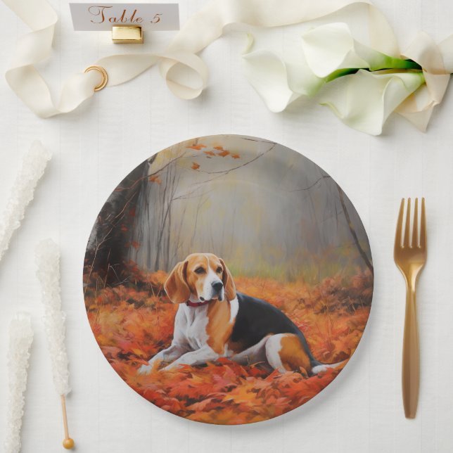 Beagle im Herbst Leaves Fall Inspiriert Pappteller (Hochzeit)