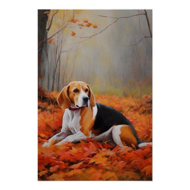 Beagle im Herbst Leaves Fall Inspiriert Poster (Vorderseite)