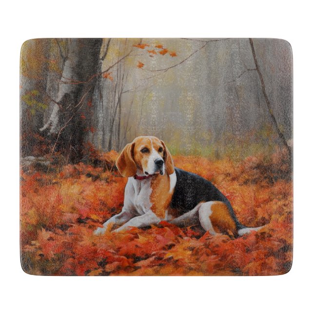 Beagle im Herbst Leaves Fall Inspiriert Schneidebrett (Vorderseite)