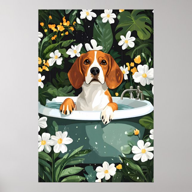 Beagle In Bathtub Poster, Funny Dog Poster, Beagle Poster (Vorne)