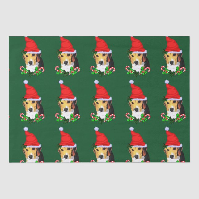 Beagle in der Weihnachtsmannmütze Weihnachten Seidenpapier (Vorderseite)