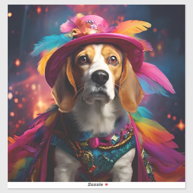 Beagle in einem Federhut Aufkleber (Blatt)