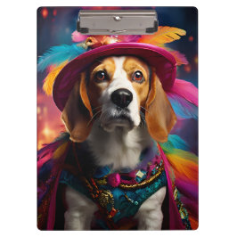 Beagle in einem Federhut Klemmbrett