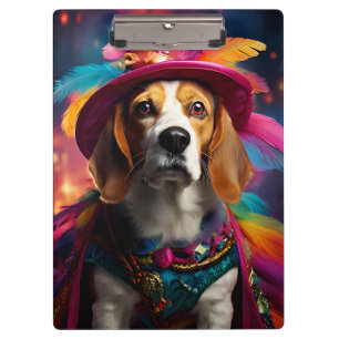 Beagle in einem Federhut Klemmbrett