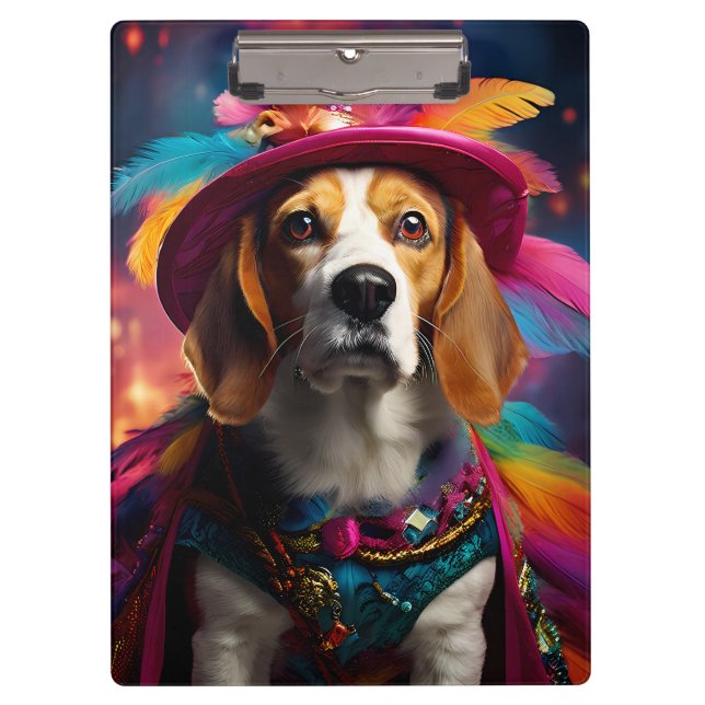 Beagle in einem Federhut Klemmbrett (Vorderseite)