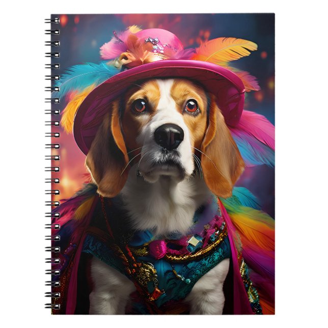 Beagle in einem Federhut Notizblock (Vorderseite)