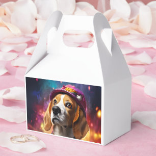 Beagle in einem rosa Hut Geschenkschachtel