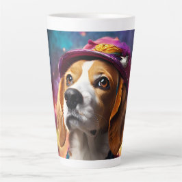 Beagle in einem rosa Hut Milchtasse