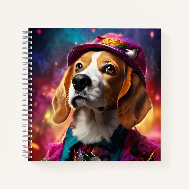 Beagle in einem rosa Hut Notizbuch (Vorderseite)