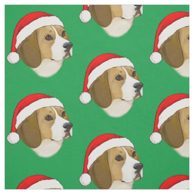 Beagle in einem Weihnachtshut Stoff (Muster)