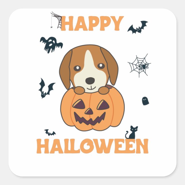 Beagle in Pumpkin Sweet Hunde glückliche Halloween Quadratischer Aufkleber (Vorderseite)