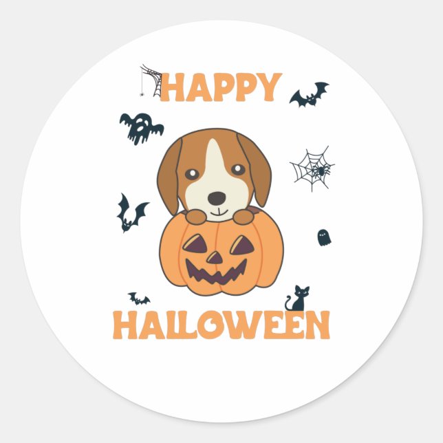 Beagle in Pumpkin Sweet Hunde glückliche Halloween Runder Aufkleber (Vorderseite)