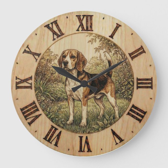 Beagle in Spring Park Wall clock  Große Wanduhr (Vorderseite)