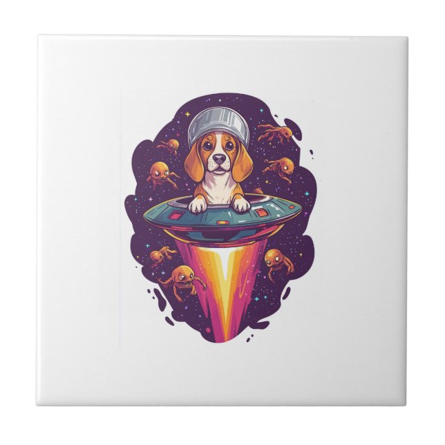 Beagle � Intergalaktisches Hunde-Treffen Fliese (Vorderseite)