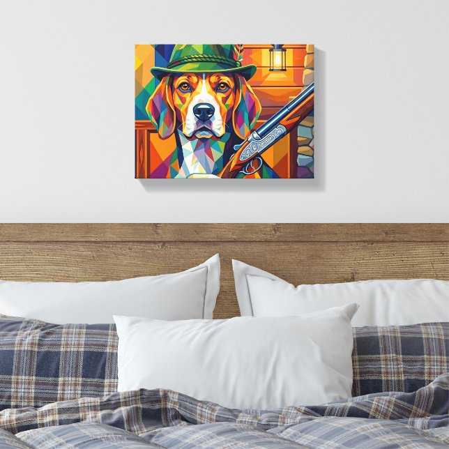 Beagle Jäger Pop Art – Moderner Jagdhund Leinwanddruck (Insitu (Schlafzimmer))