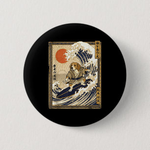 Beagle japanisches Surfen Kanagawa Welle lustig Sa Button