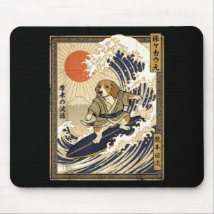 Beagle japanisches Surfen Kanagawa Welle lustig Sa Mousepad