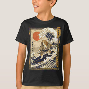 Beagle japanisches Surfen Kanagawa Welle lustiger T-Shirt