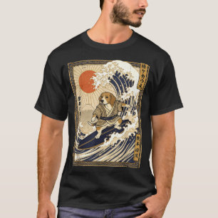 Beagle japanisches Surfen Kanagawa Welle lustiger T-Shirt