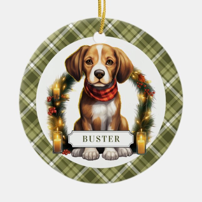 Beagle Keramik Circle Ornament (Vorne)