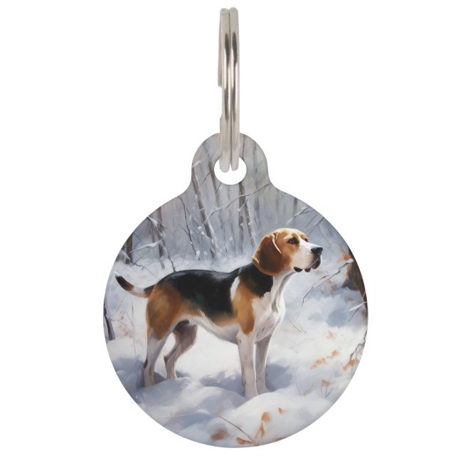 Beagle lässt es Weihnachten schneien Haustiermarke (Vorderseite)