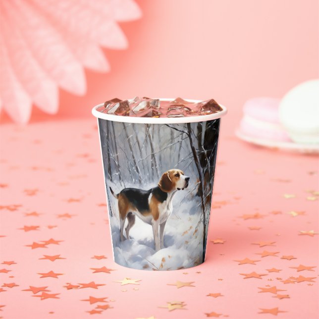 Beagle lässt es Weihnachten schneien Pappbecher (Insitu)