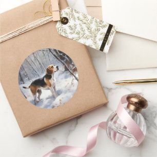 Beagle lässt es Weihnachten schneien Runder Aufkleber