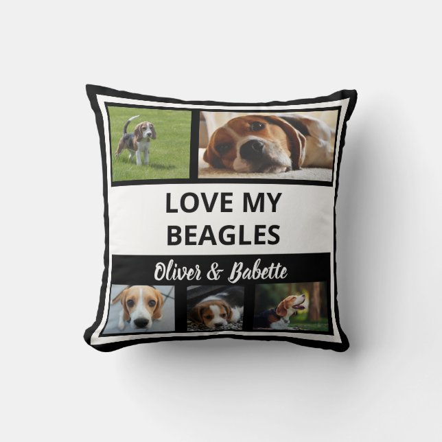 Beagle liebt Welpen Hund Moderne Schwarz-weiße Col Kissen (Vorderseite)