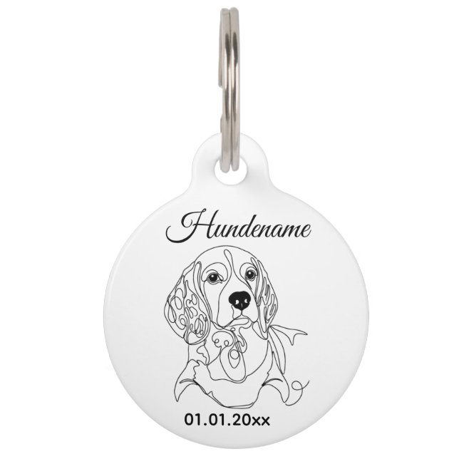 Beagle Line Art Personalized Tag Haustiermarke (Vorderseite)