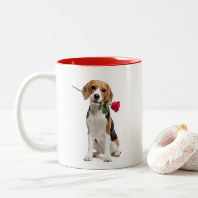Beagle Love Zweifarbige Tasse (Mit Donut)