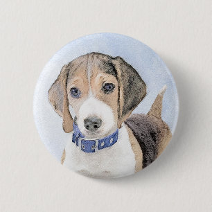 Beagle Malerei - Niedliche Original Hunde Kunst Button