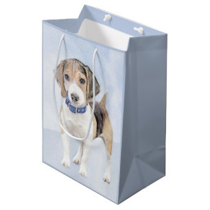 Beagle Malerei - Niedliche Original Hunde Kunst Mittlere Geschenktüte