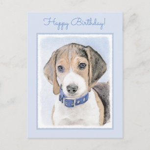 Beagle Malerei - Niedliche Original Hunde Kunst Postkarte