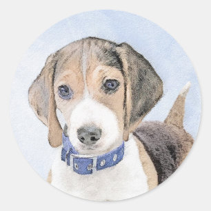 Beagle Malerei - Niedliche Original Hunde Kunst Runder Aufkleber