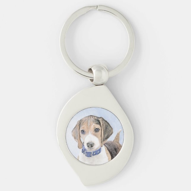 Beagle Malerei - Niedliche Original Hunde Kunst Schlüsselanhänger (Vorderseite)