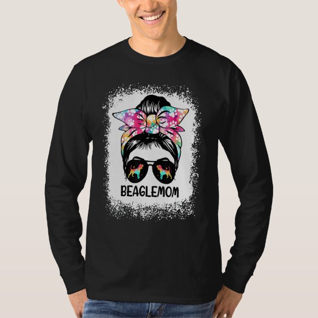 Beagle Mama Messy Bun Hair Farbiger Hund Mo T-Shirt (Vorderseite)