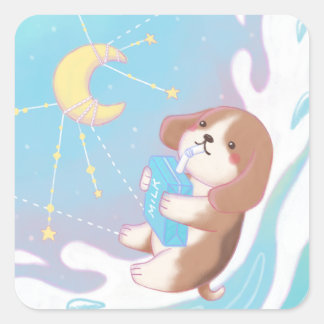 Beagle, Milch und Mond Quadratischer Aufkleber