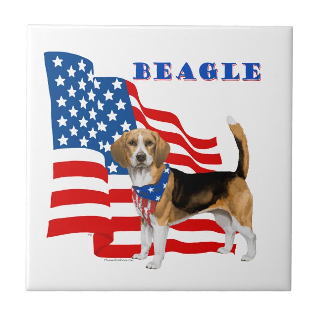 Beagle mit amerikanischer Flagge Fliese (Vorderseite)
